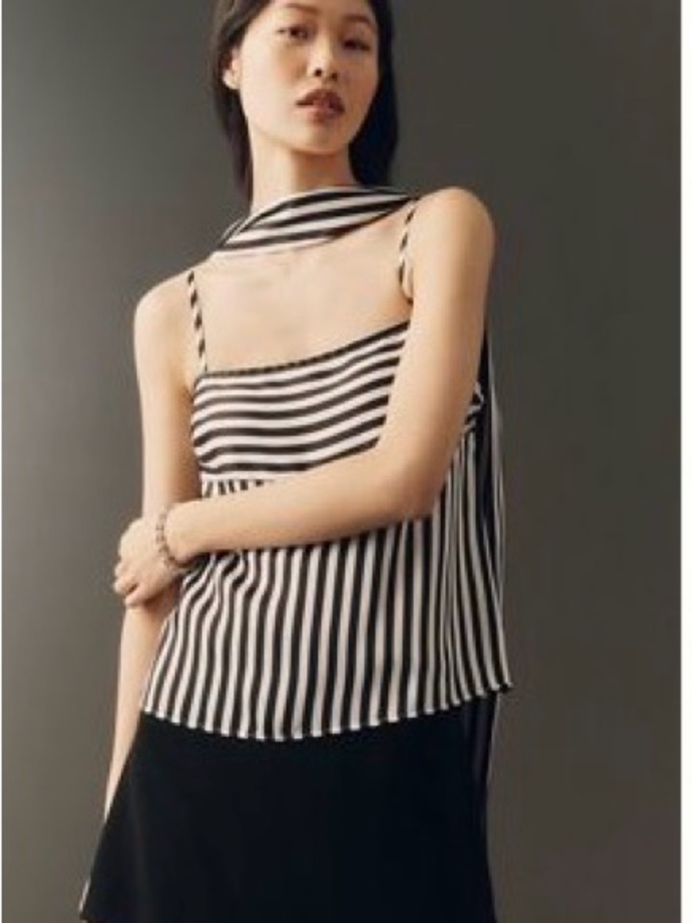 NWT Mare Mare Anthropologie Black/White Pinstriped Cani with Skinny Scarf LARGE